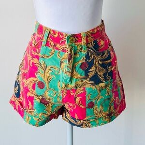 Urban Outfitters Baroque Neon Brocade High-Waisted Shorts 💖💚
